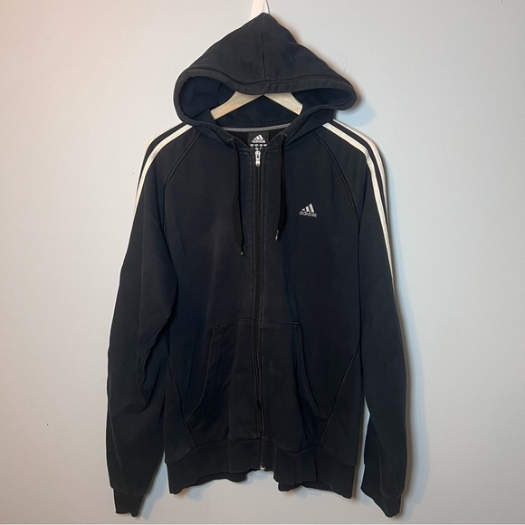 Men's Adidas Clima365 3-Stripes Fleece Zip Front Black Hoodie size XL Climalite - Picture 2 of 8